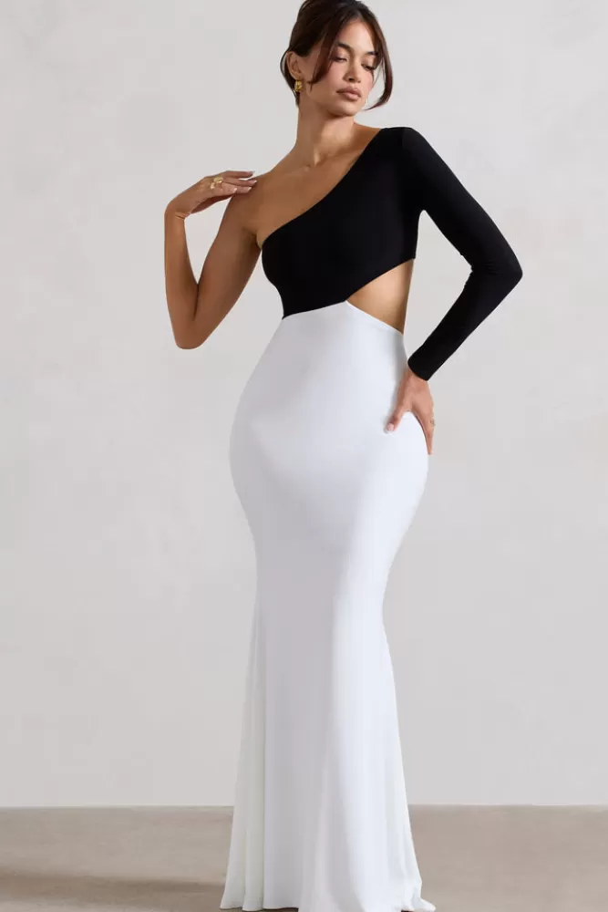 Club L London Nantes | Black u0026 White Asymmetric One-Sleeve Cut-Out Maxi Dress BLACKANDWHITE Flash Sale