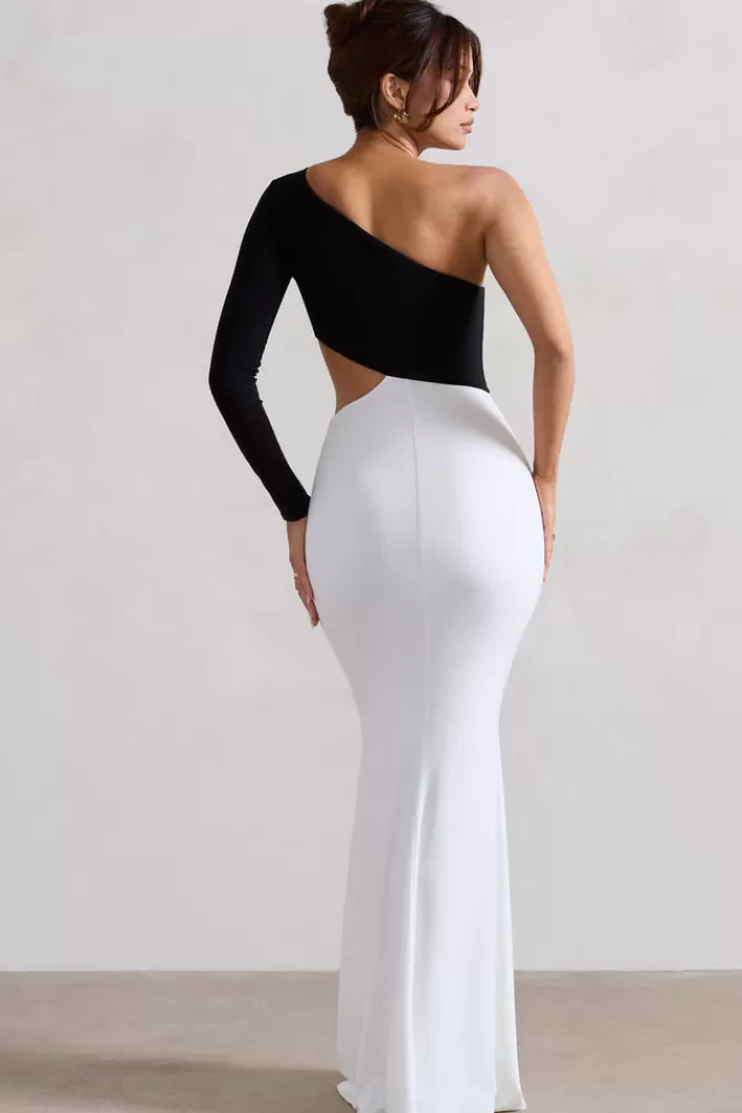 Club L London Nantes | Black u0026 White Asymmetric One-Sleeve Cut-Out Maxi Dress BLACKANDWHITE Flash Sale