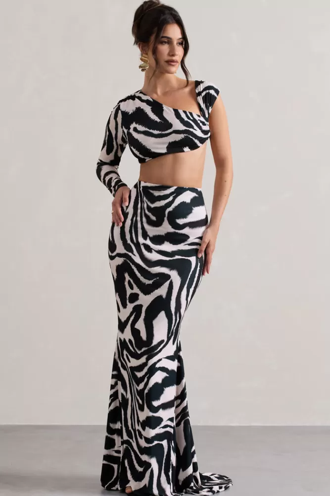 Club L London Neomie | Print Fishtail Maxi Skirt ZEBRA New