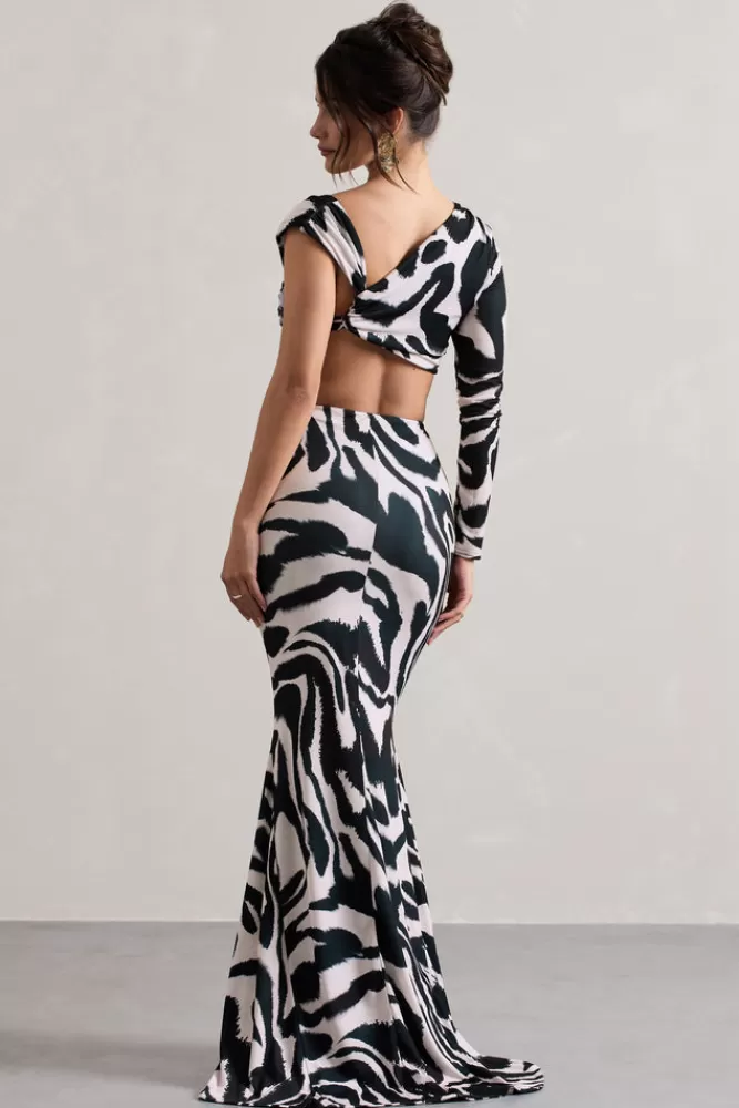 Club L London Neomie | Print Fishtail Maxi Skirt ZEBRA New