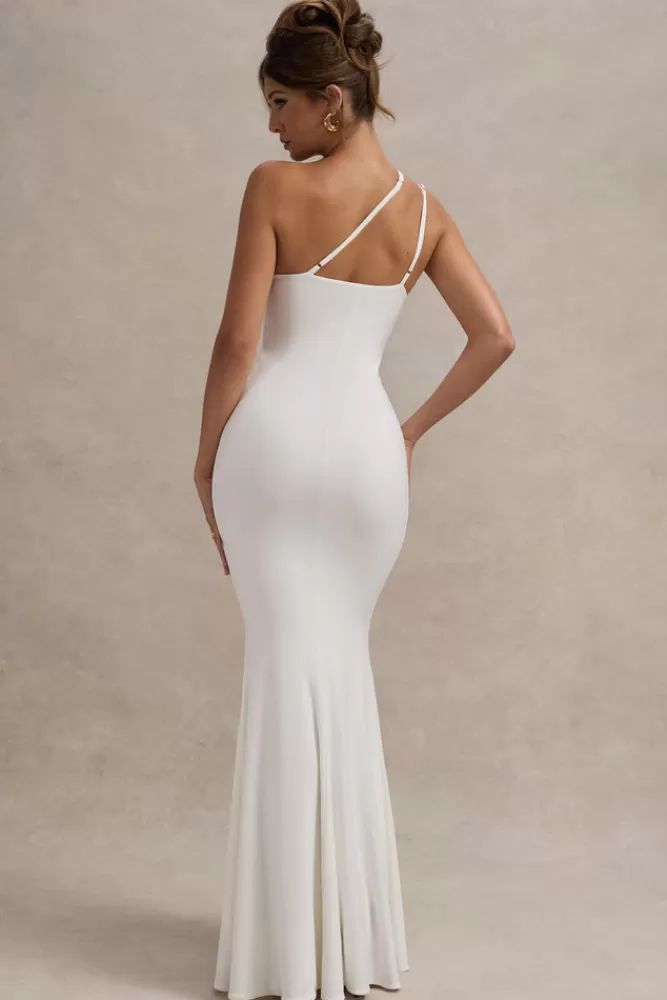 Club L London Neroli | Strapless Asymmetric Twisted Maxi Dress WHITE Clearance