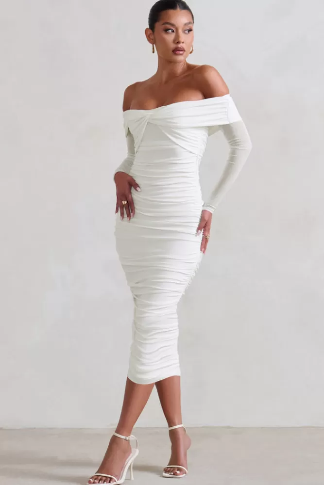 Club L London Neva | Bardot Twist Midi Dress WHITE Online