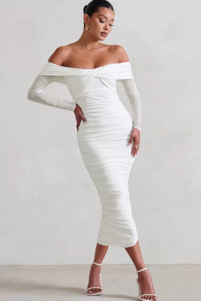 Club L London Neva | Bardot Twist Midi Dress WHITE Online