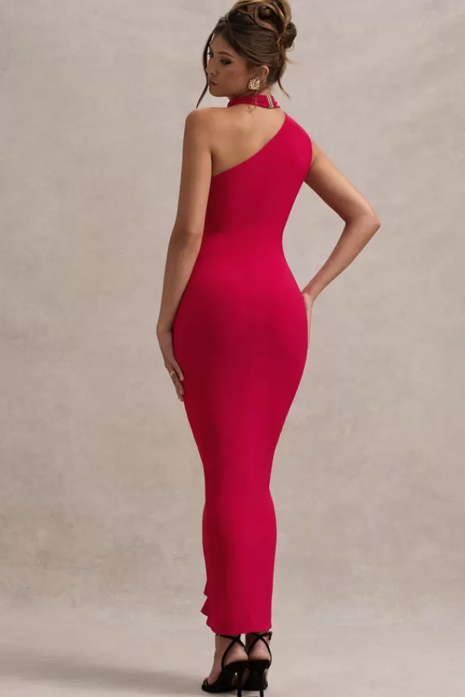 Club L London Nevaeh | Asymmetric High-Neck Ruffle Split Maxi Dress RED Outlet