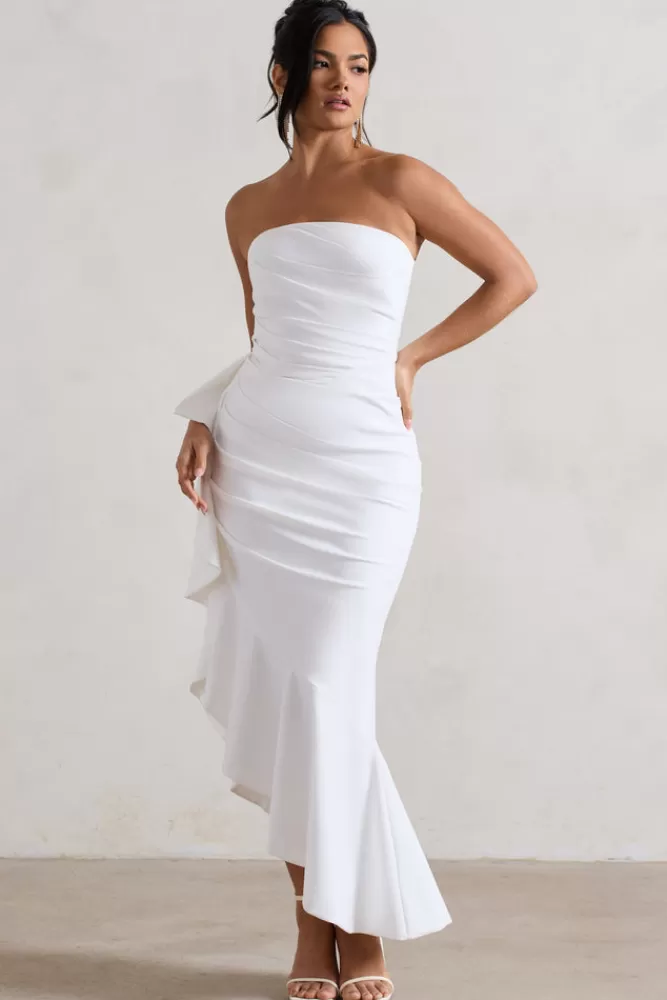 Club L London New Age | Strapless Asymmetric Ruffled Maxi Dress WHITE Cheap