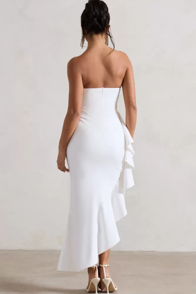 Club L London New Age | Strapless Asymmetric Ruffled Maxi Dress WHITE Cheap