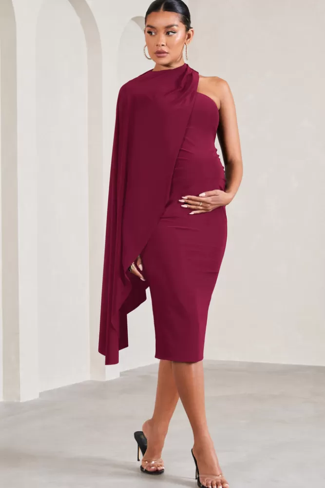 Club L London New Chapter | Asymmetric Maternity Midi Dress With Cape BERRY Online