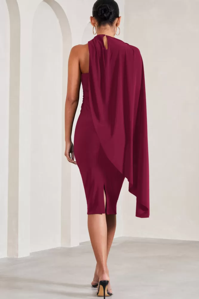 Club L London New Chapter | Asymmetric Maternity Midi Dress With Cape BERRY Online