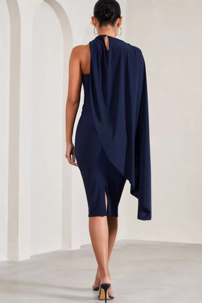 Club L London New Chapter | Asymmetric Maternity Midi Dress With Cape NAVY Online