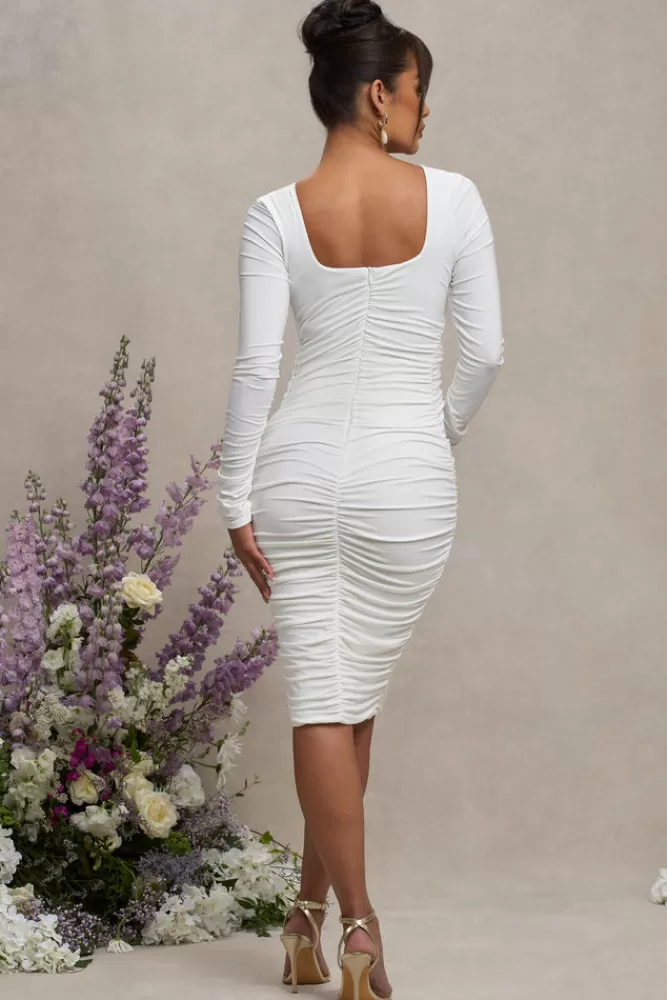 Club L London New Life | Maternity Square Neck Ruched Midi Dress WHITE Best Sale