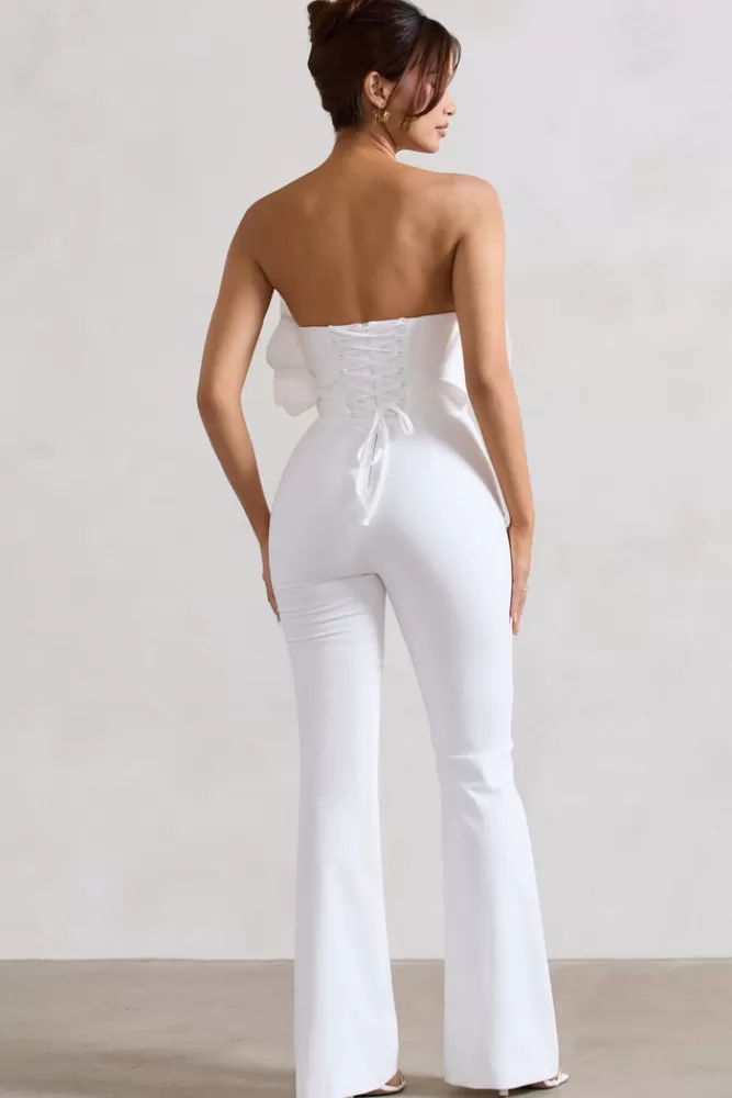 Club L London Nicia | Ruffled Strapless Flared-Leg Jumpsuit WHITE Flash Sale