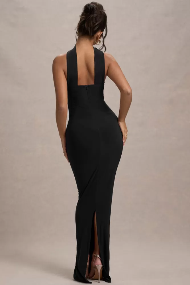 Club L London Nobu | Bandeau Maxi Dress With Halter-Collar BLACK Clearance