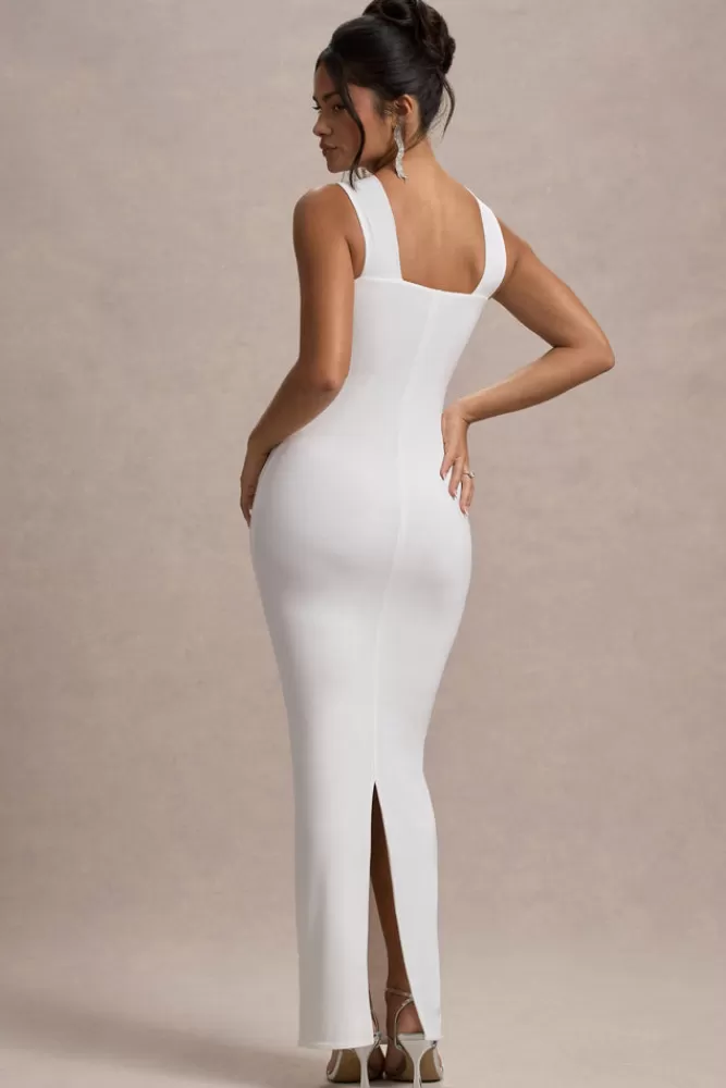 Club L London Nobu | Bandeau Maxi Dress With Halter-Collar WHITE Sale