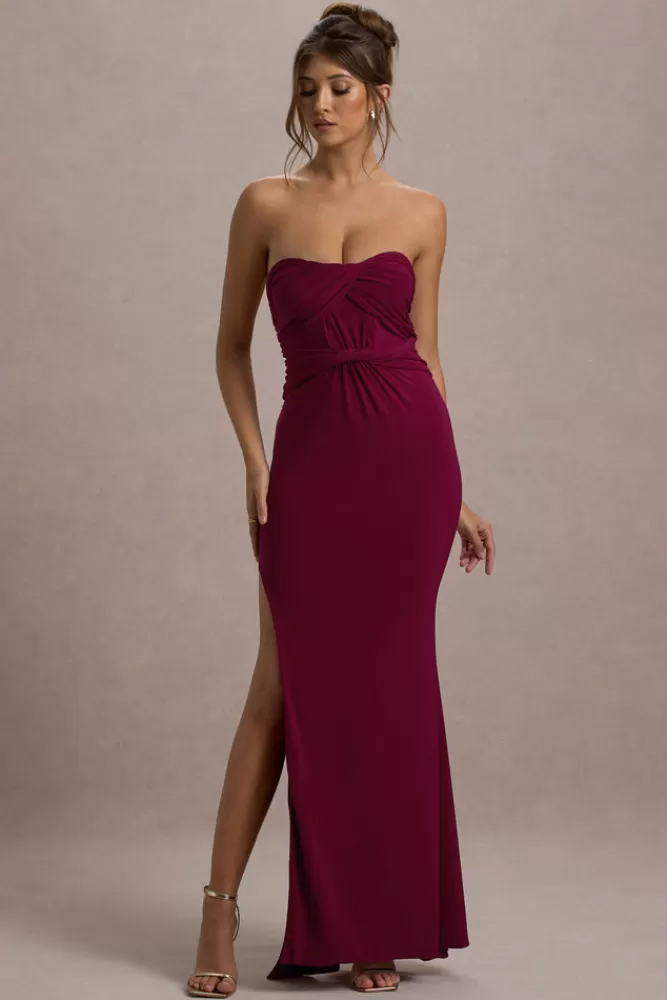 Club L London Nomad | Berry Strapless Split Maxi Dress DARKCHERRY Outlet