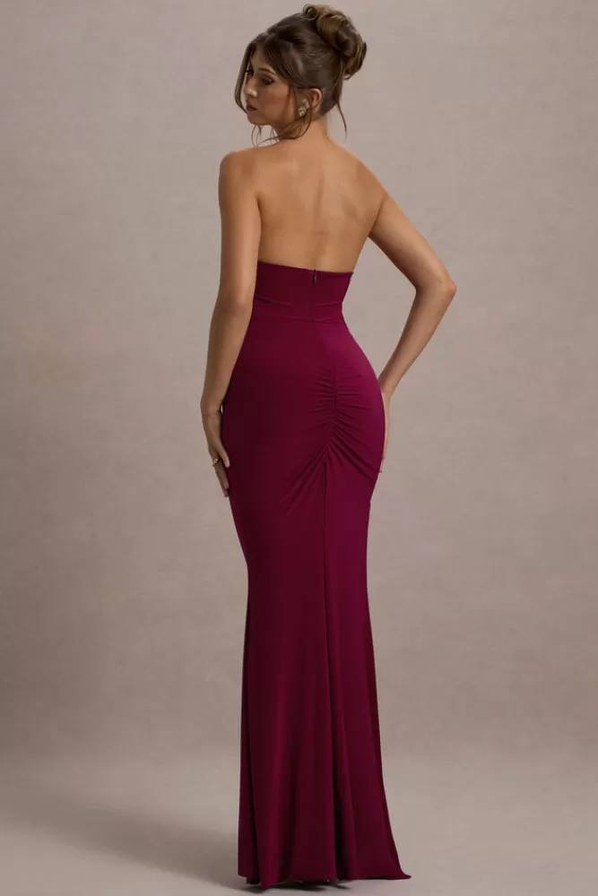 Club L London Nomad | Berry Strapless Split Maxi Dress DARKCHERRY Outlet