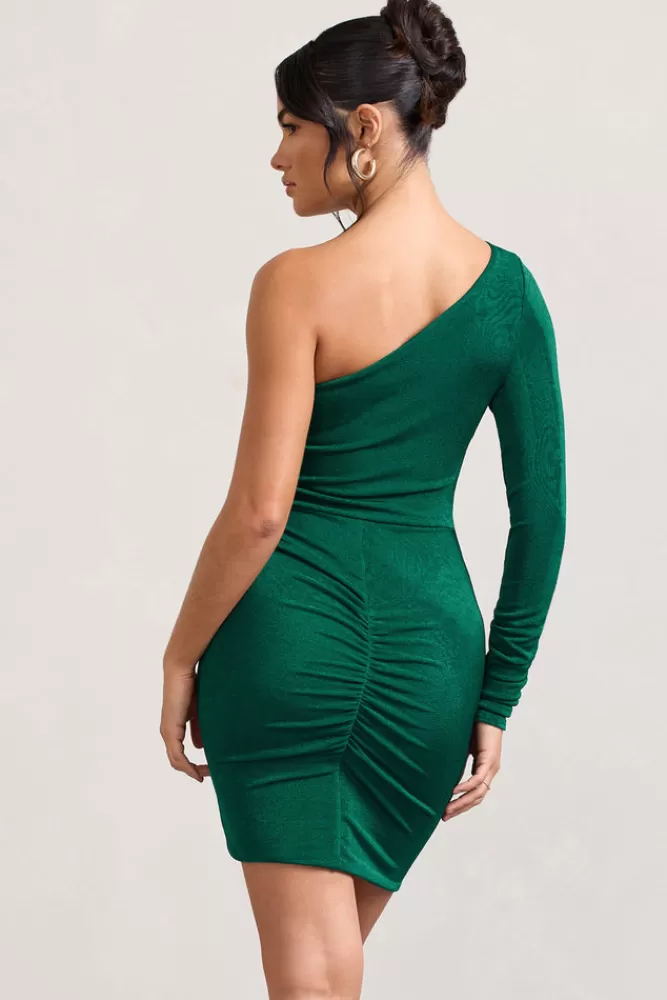 Club L London Now Strut | Bottle Green Asymmetric Twisted Bodycon Mini Dress BOTTLEGREEN Store