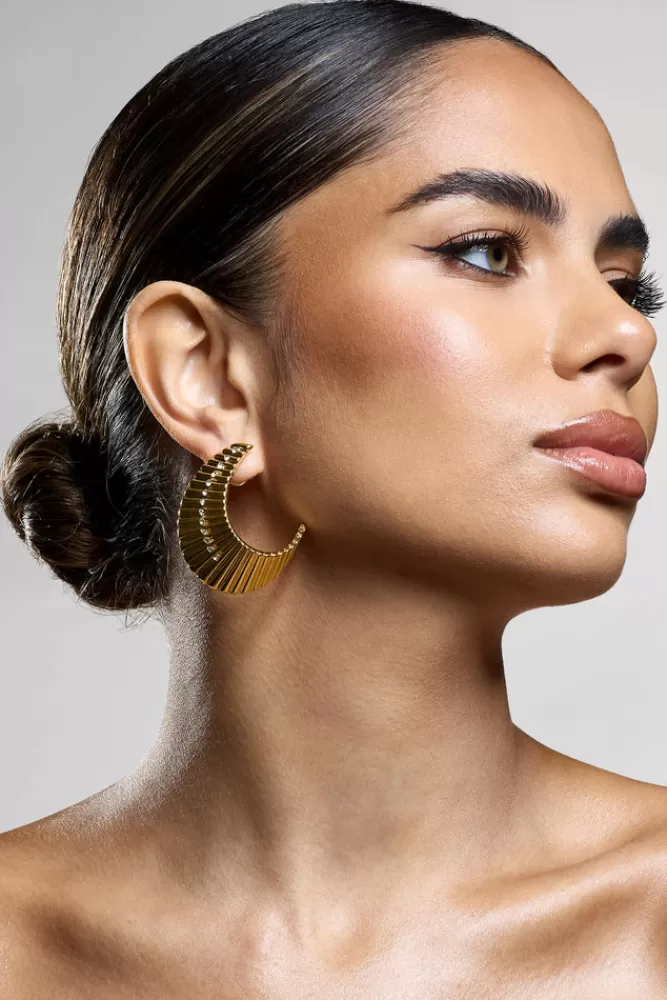 Club L London Nura | Diamante Ribbed Statement Earrings GOLD Cheap