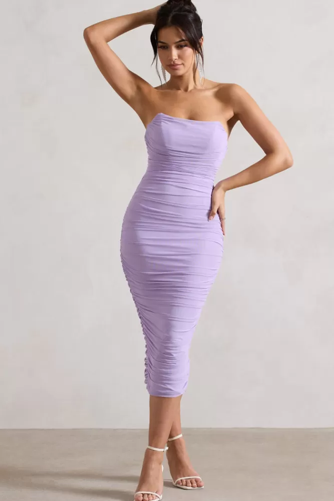 Club L London Nylah | Ruched Corset Bodycon Midi Dress LILAC Online