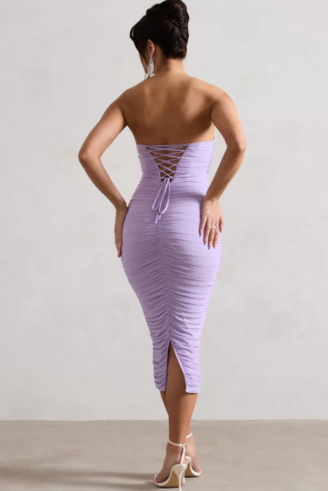 Club L London Nylah | Ruched Corset Bodycon Midi Dress LILAC Online