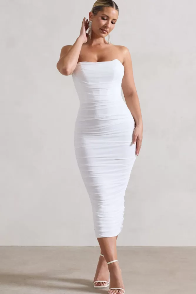 Club L London Nylah | Ruched Corset Bodycon Midi Dress WHITE Sale
