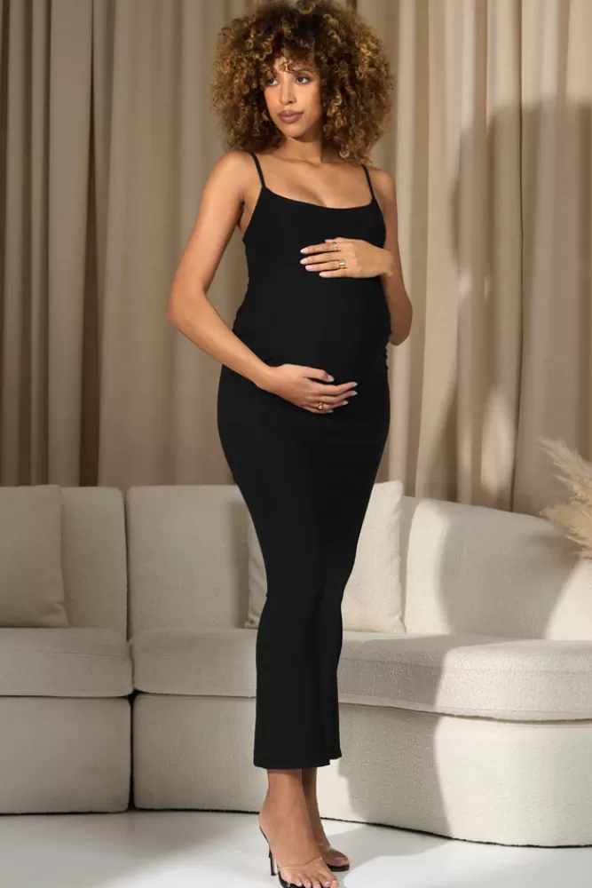 Club L London Oakley | Strappy Square-Neck Split Maternity Maxi Dress BLACK Shop