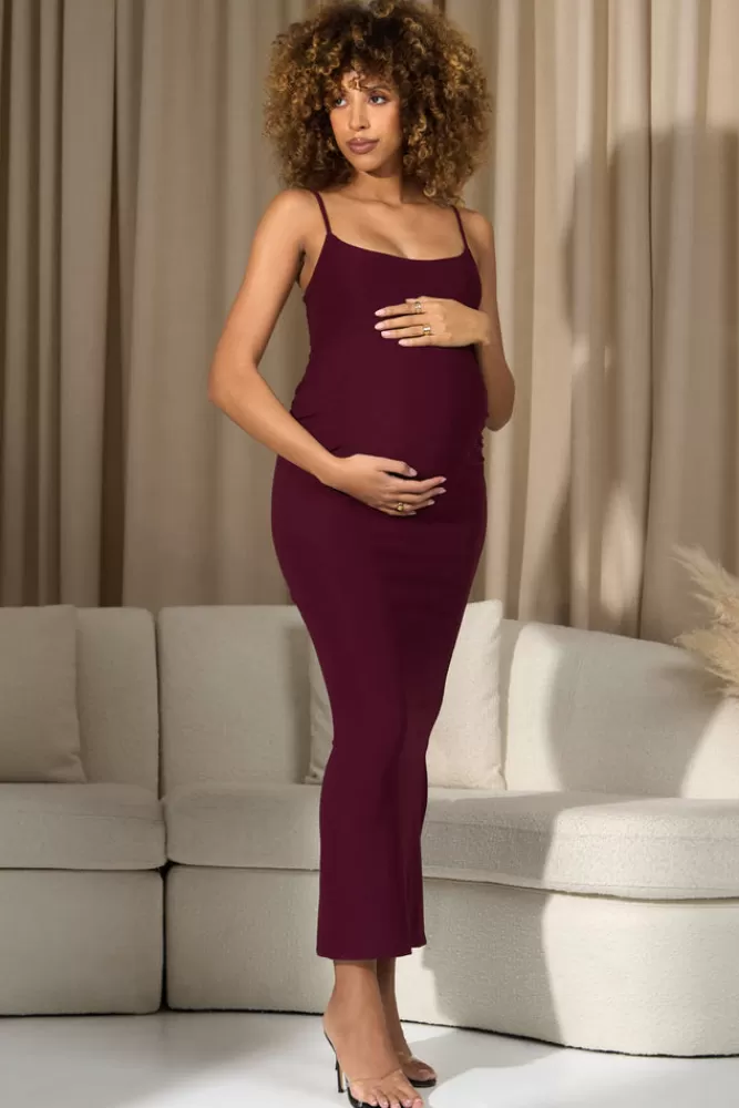 Club L London Oakley | Strappy Square-Neck Split Maternity Maxi Dress BURGUNDY Discount