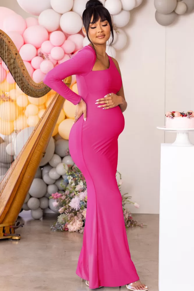 Club L London Oh Baby | Hot Pink Maternity One Shoulder Bodycon Maxi Dress HOTPINK New