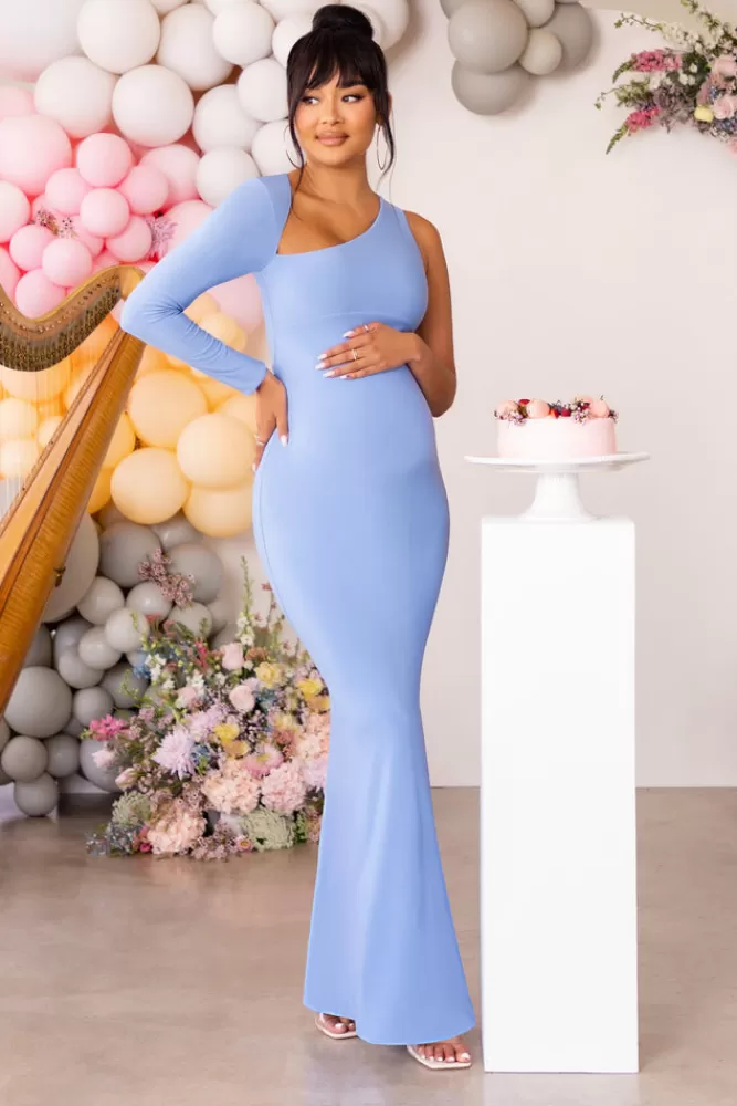 Club L London Oh Baby | Powder Blue Maternity One Shoulder Bodycon Maxi Dress POWDERBLUE Best Sale