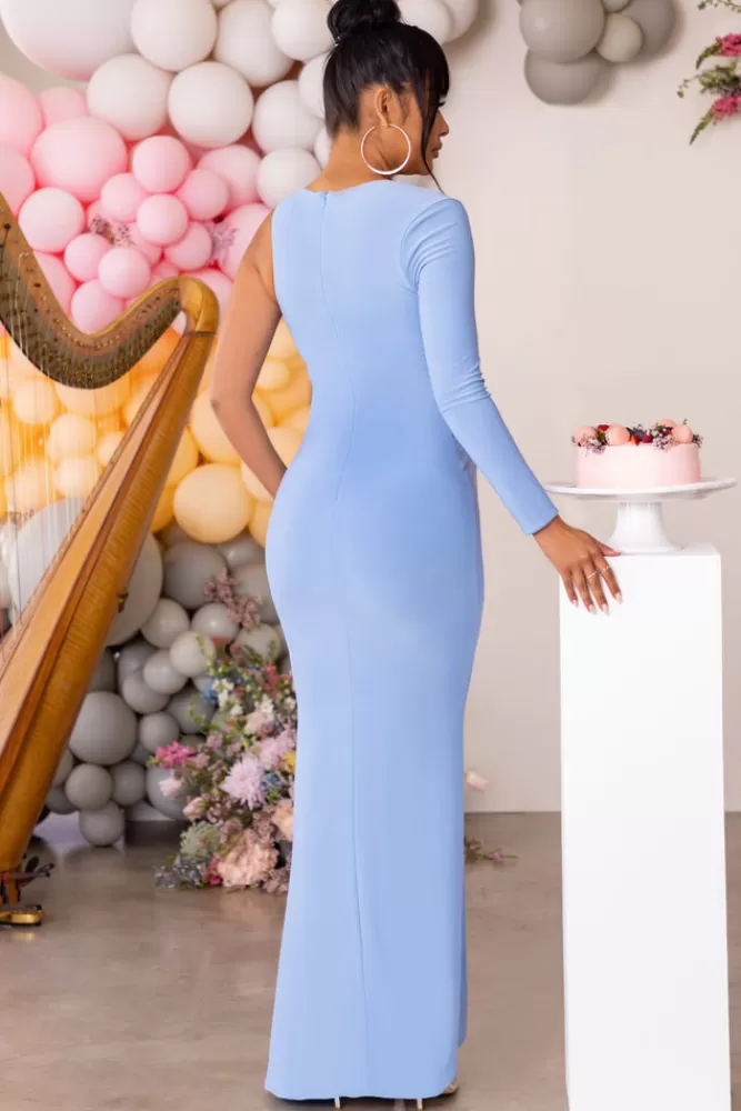Club L London Oh Baby | Powder Blue Maternity One Shoulder Bodycon Maxi Dress POWDERBLUE Best Sale