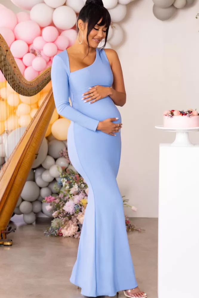 Club L London Oh Baby | Powder Blue Maternity One Shoulder Bodycon Maxi Dress POWDERBLUE Best Sale