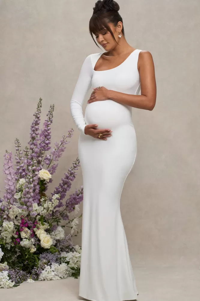 Club L London Oh Baby | Maternity One Shoulder Bodycon Maxi Dress White Cheap