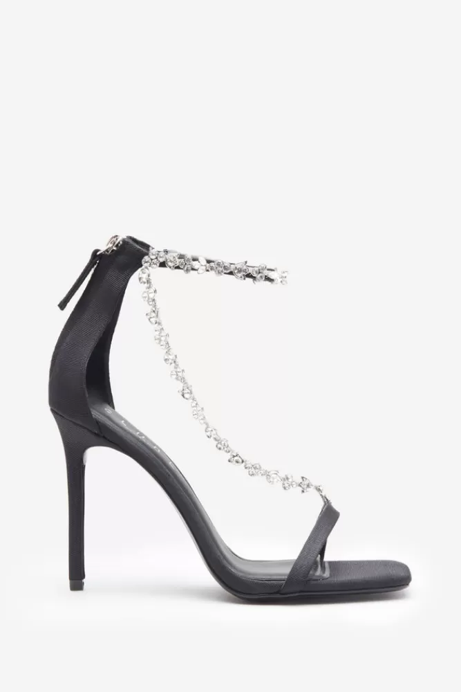 Club L London Oh Please | Strappy Heeled Sandals With Diamante Chains BLACK Clearance