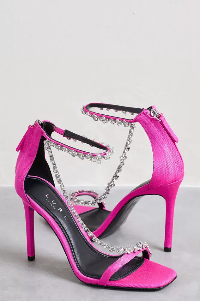 Club L London Oh Please | Strappy Heeled Sandals With Diamante Chains PINK Clearance