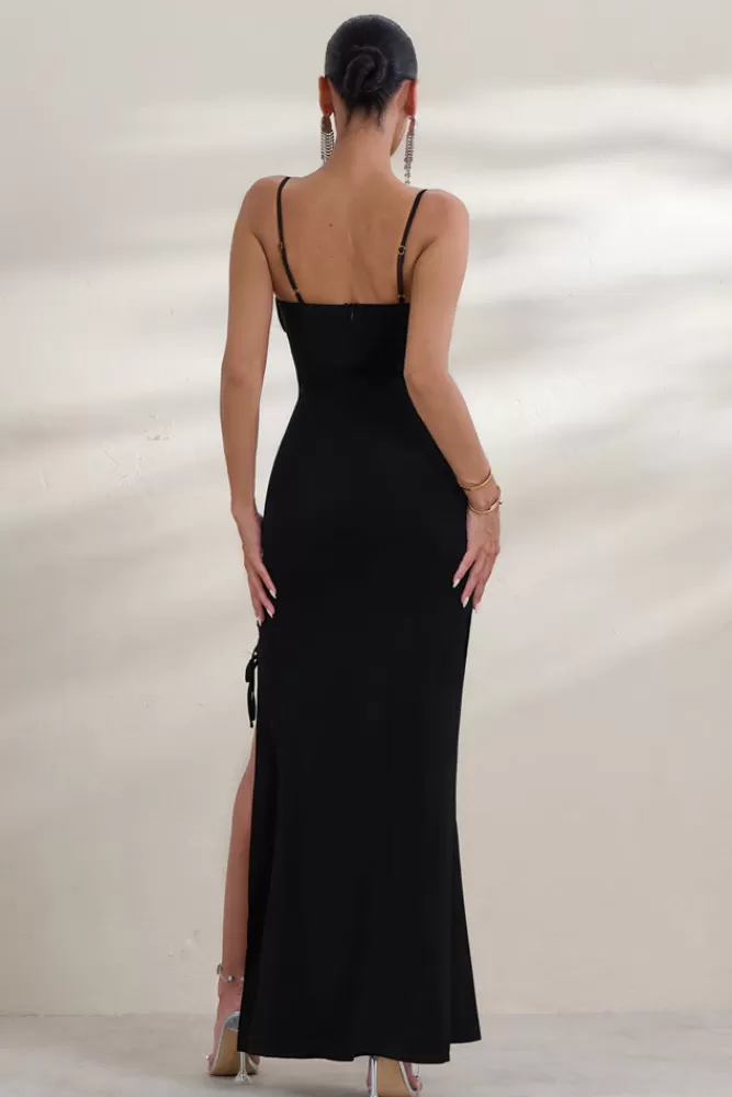 Club L London On Show | Lace Up Detail Split Leg Maxi Dress Black Best Sale