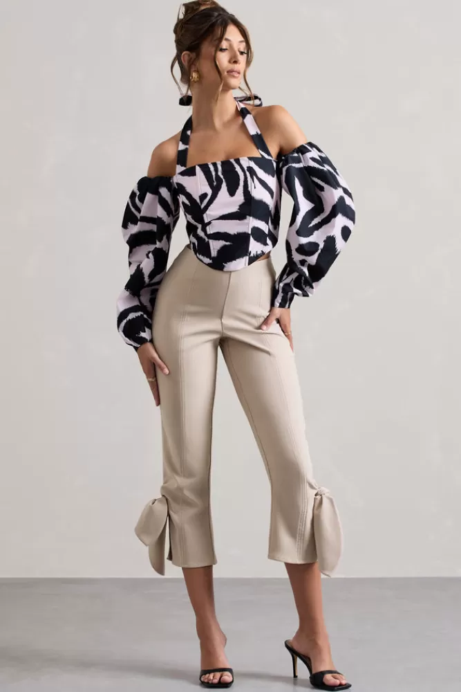 Club L London On Stage | Cropped Capri Pants With Knot Detail CHAMPAGNE New