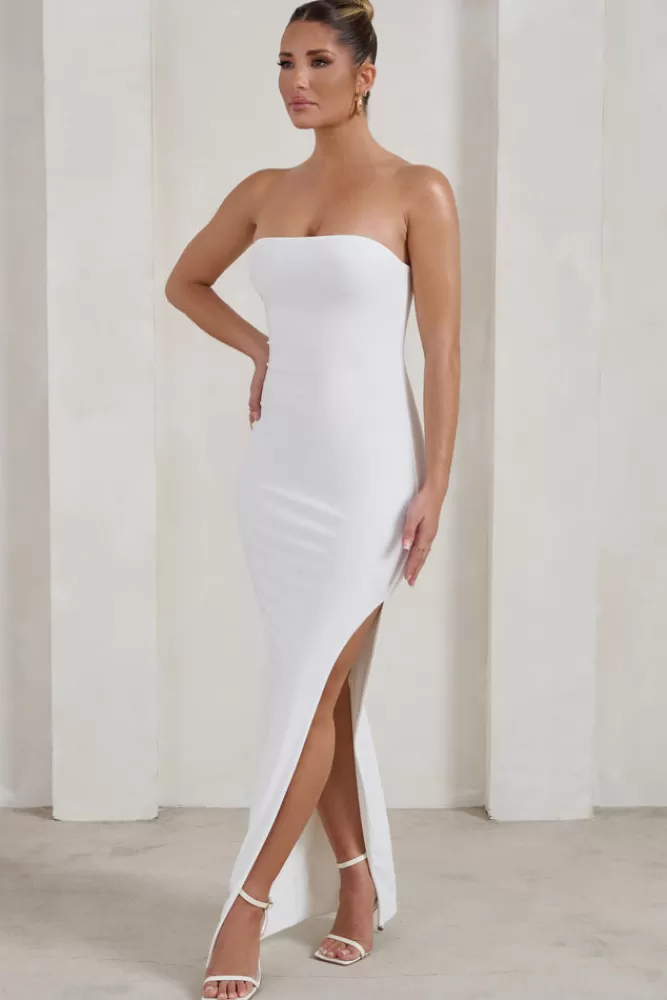 Club L London One Wish | Maxi Dress With Thigh Split WHITE Cheap