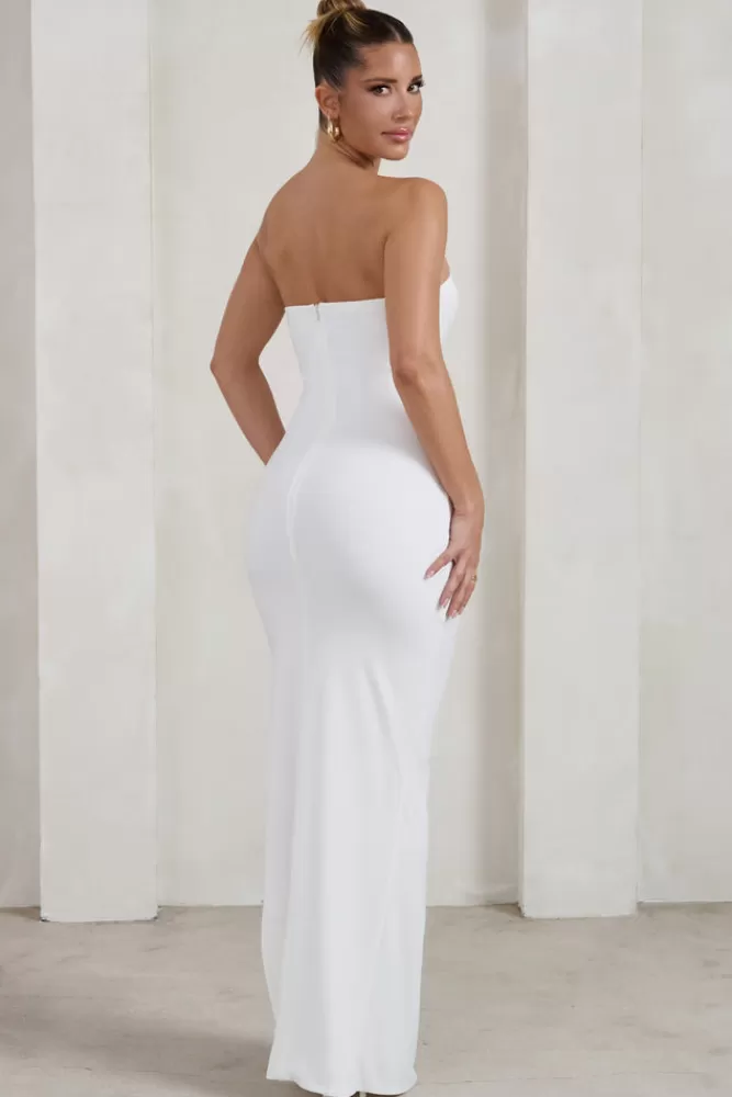 Club L London One Wish | Maxi Dress With Thigh Split WHITE Cheap