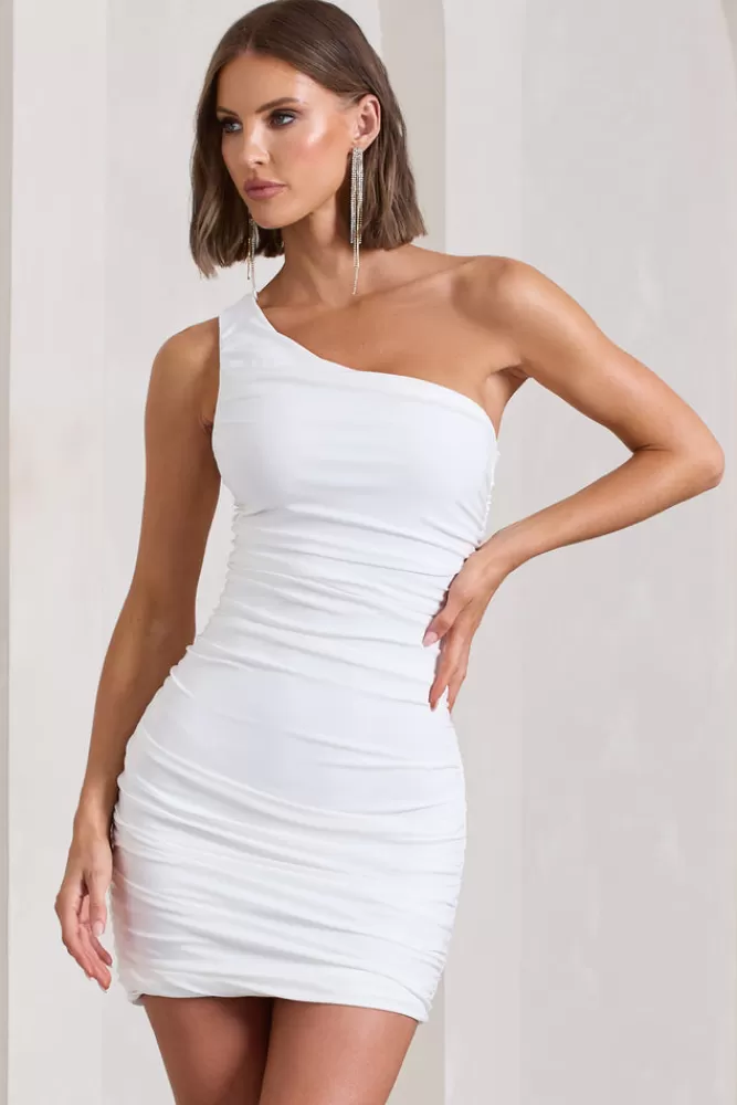 Club L London Onyx | Ruched One Shoulder Mini Dress WHITE Sale