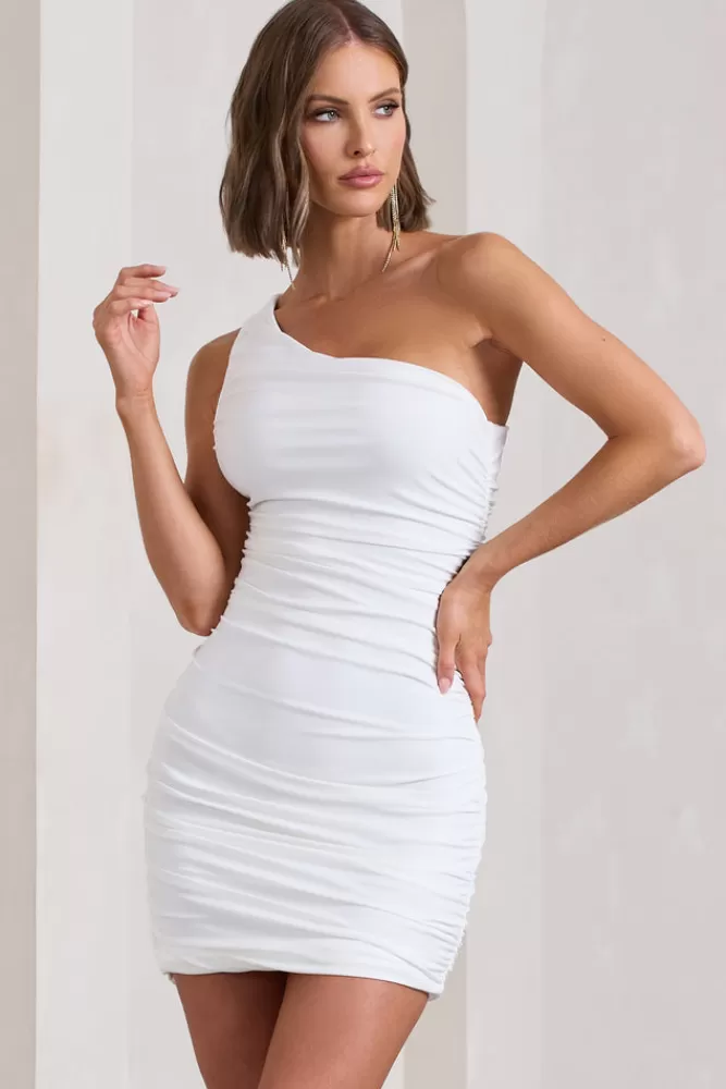 Club L London Onyx | Ruched One Shoulder Mini Dress WHITE Sale