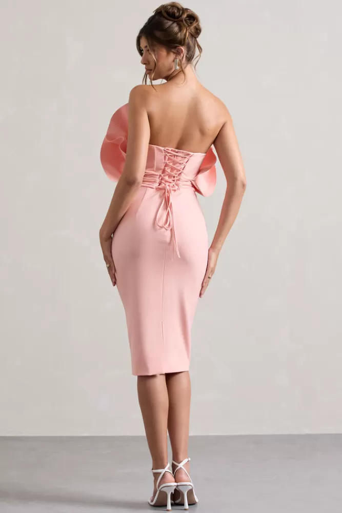 Club L London Oria | Pink Ruffled Strapless Midi Dress PINKTULLE Fashion