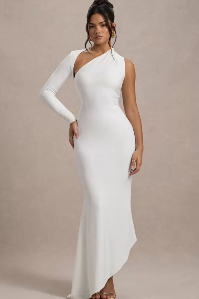 Club L London Orsa | One-Shoulder Asymmetric Maxi Dress WHITE Best Sale