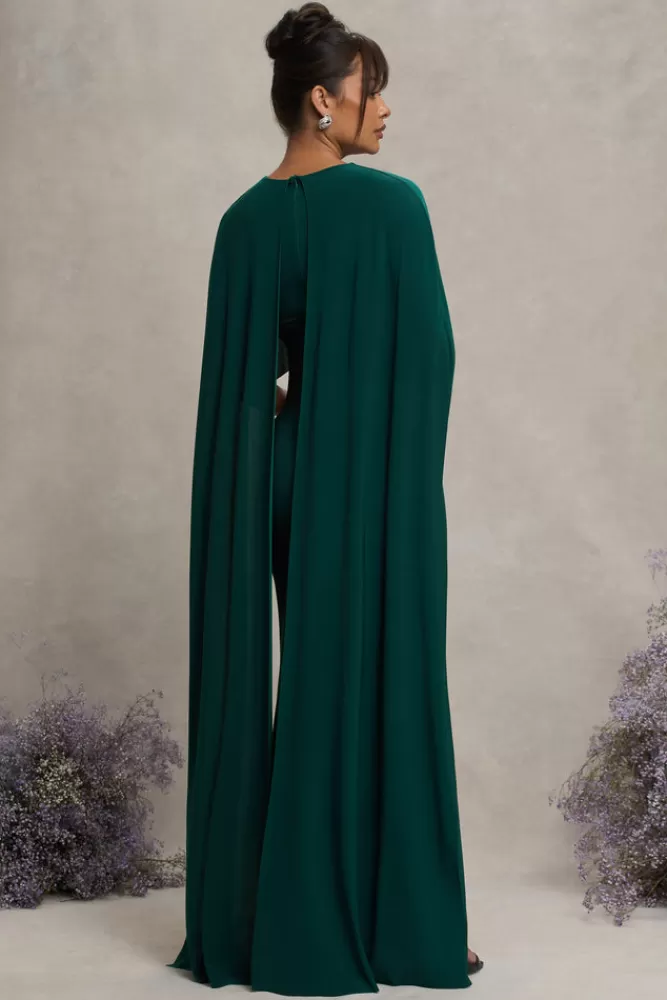 Club L London Padma | Bottle Green Draped Maternity Maxi Dress With Cape Sleeves bottlegreen Clearance
