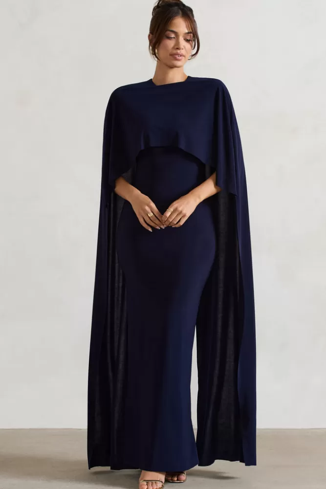 Club L London Padma | Draped Maxi Dress With Cape Sleeves NAVY Flash Sale