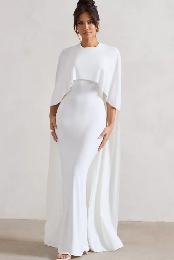 Club L London Padma | Draped Maxi Dress With Cape Sleeves WHITE Best