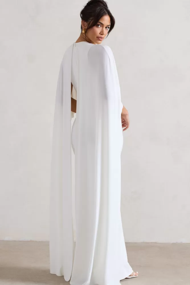 Club L London Padma | Draped Maxi Dress With Cape Sleeves WHITE Best