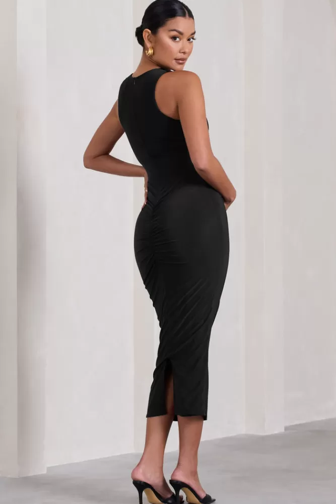 Club L London Paige | Sleeveless Split Maternity Midi Dress BLACK Hot