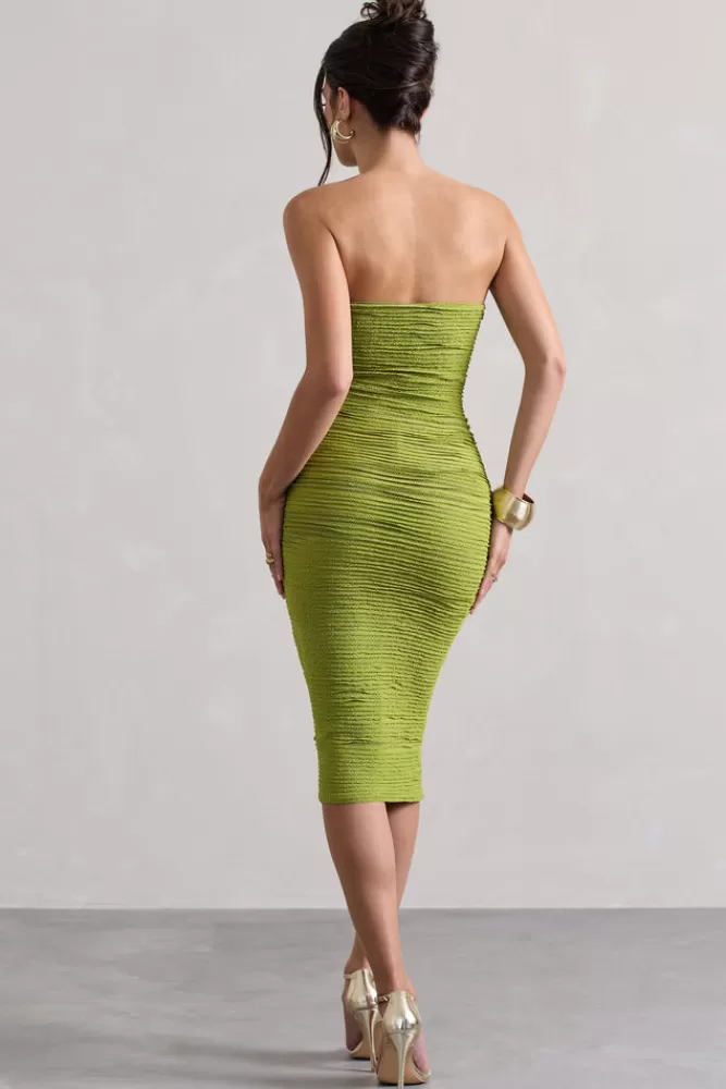 Club L London Palau | Green Crochet Bandeau Midi Dress OLIVE Sale