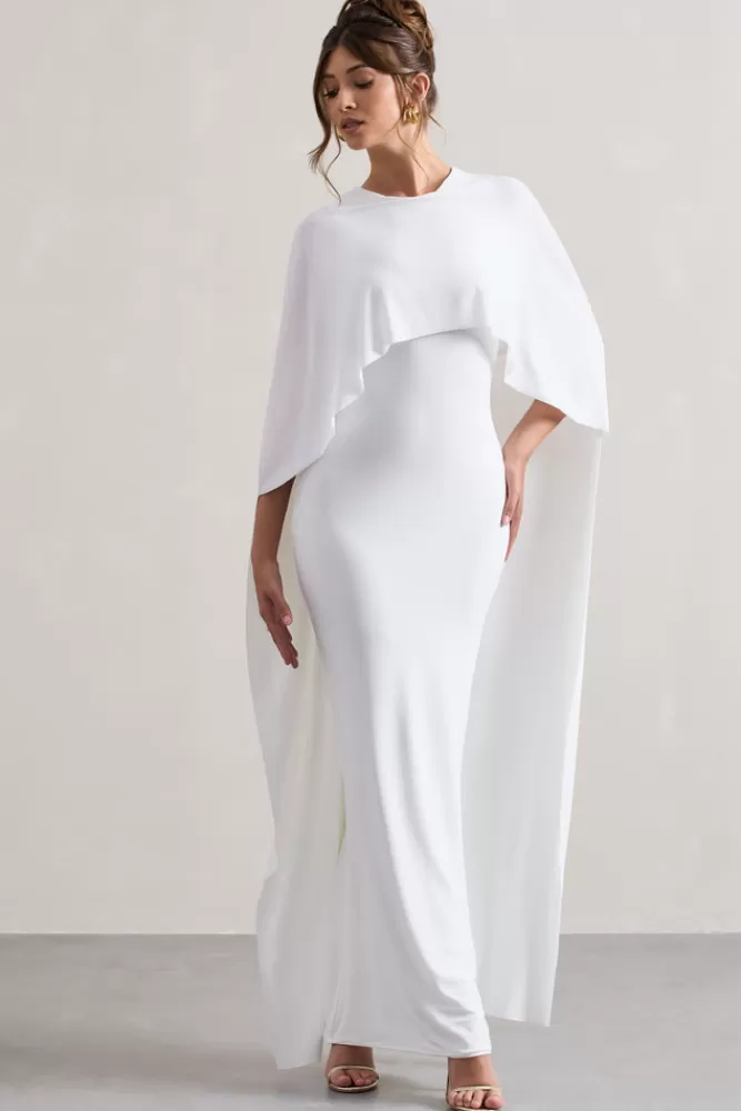 Club L London Palena | Draped Maxi Dress With Cape Sleeves WHITE Online