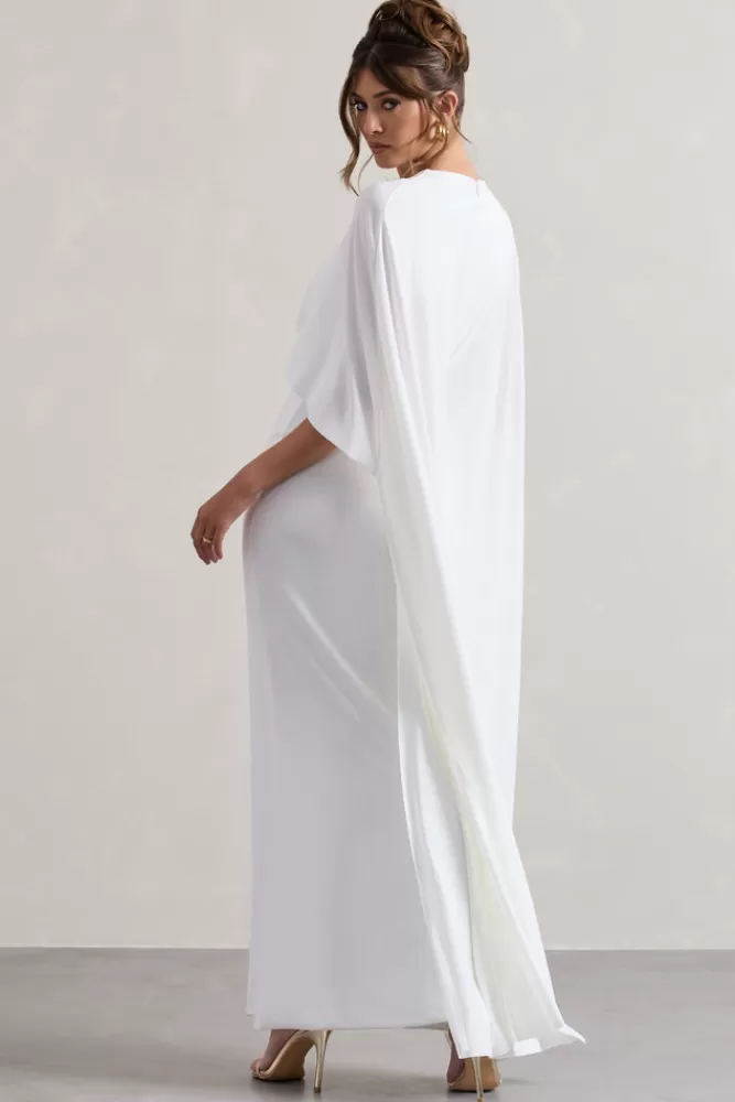 Club L London Palena | Draped Maxi Dress With Cape Sleeves WHITE Online