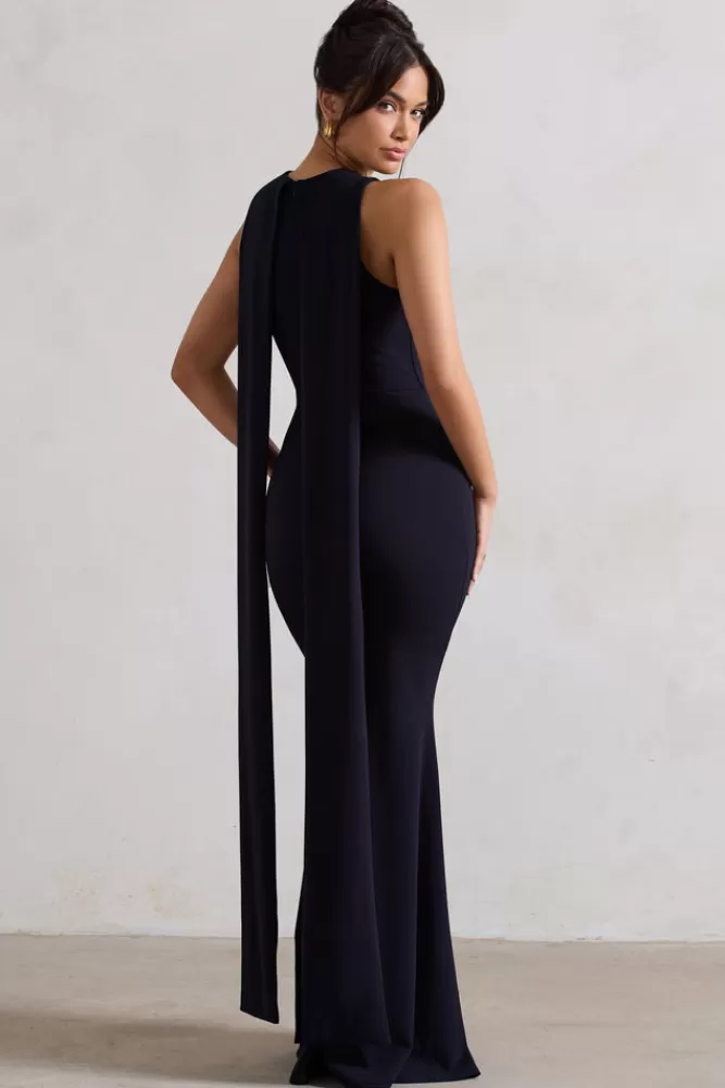 Club L London Patty | High-Neck Sleeveless Maxi Dress NAVY Cheap